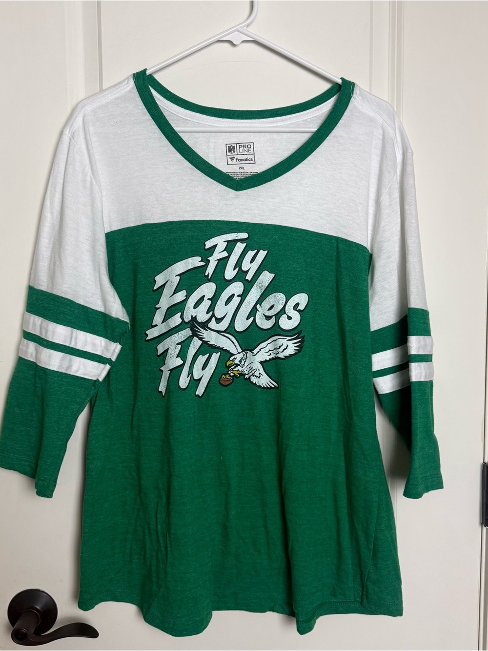 Fanatics Green & White Fly Eagles Fly V-Neck Long Sleeve Tee